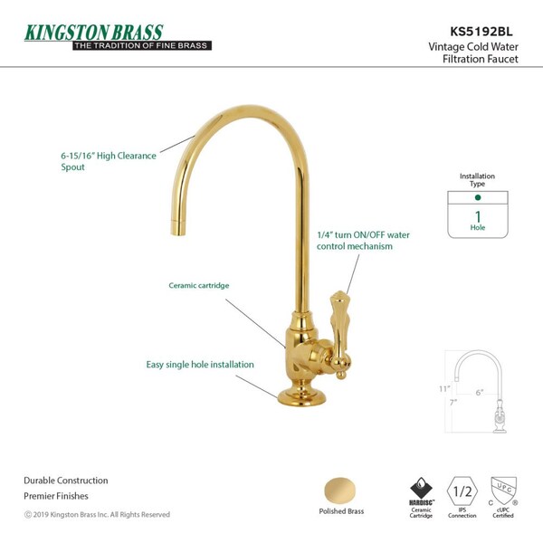 KS5192BL Vintage Single-Handle Water Filtration Faucet, Polished Brass